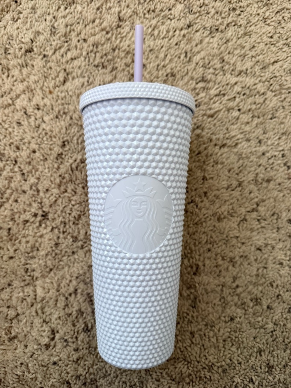 Starbucks Matte White Studded Cold Cup with Light Pink Straw